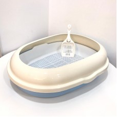 Cat Litter Pan Oval With Gridding Blue & White